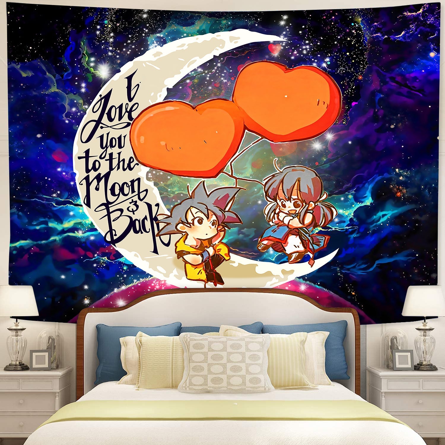 Goku Chichi Dragon Ball Love You To The Moon Galaxy Tapestry Room Decor Nearkii