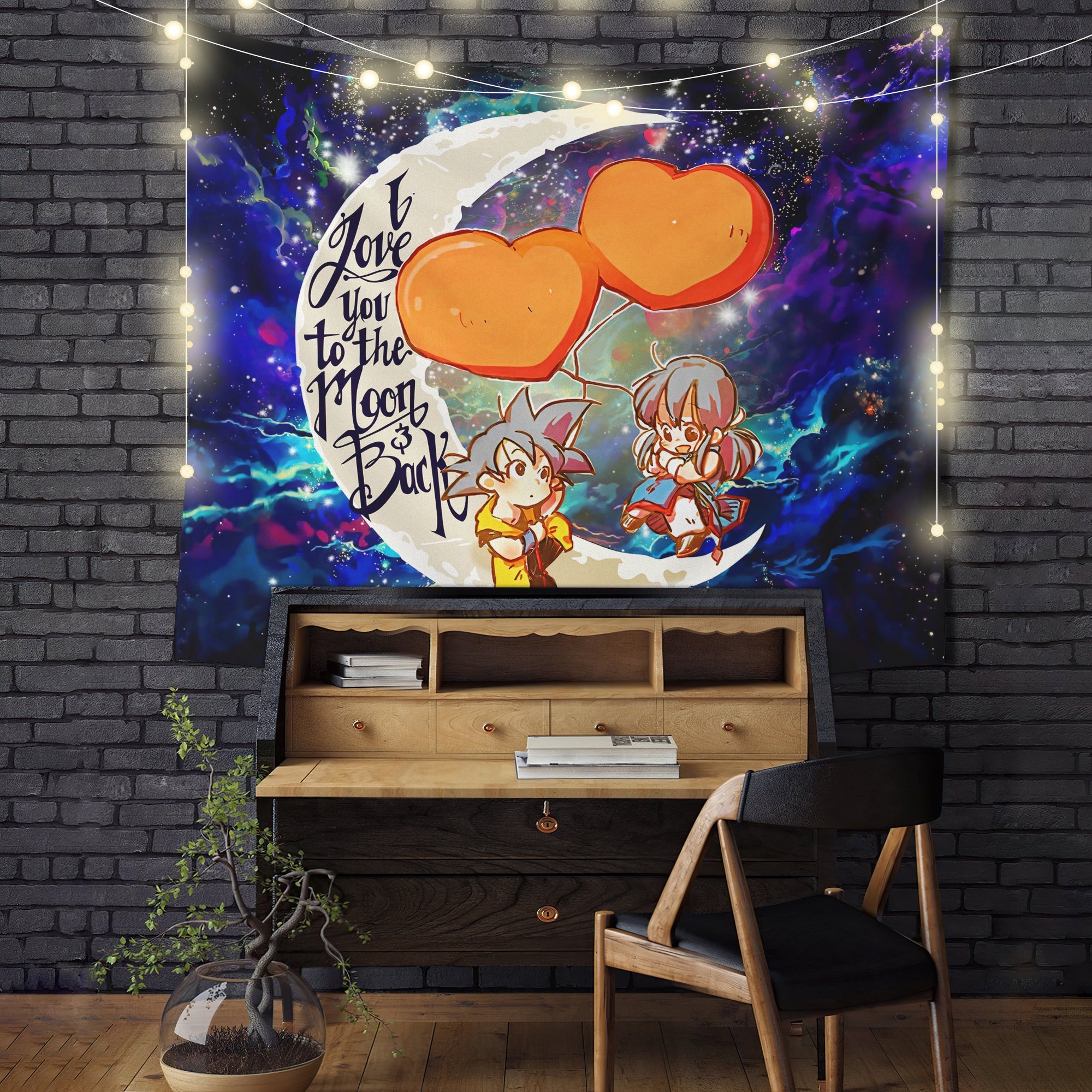 Goku Chichi Dragon Ball Love You To The Moon Galaxy Tapestry Room Decor Nearkii