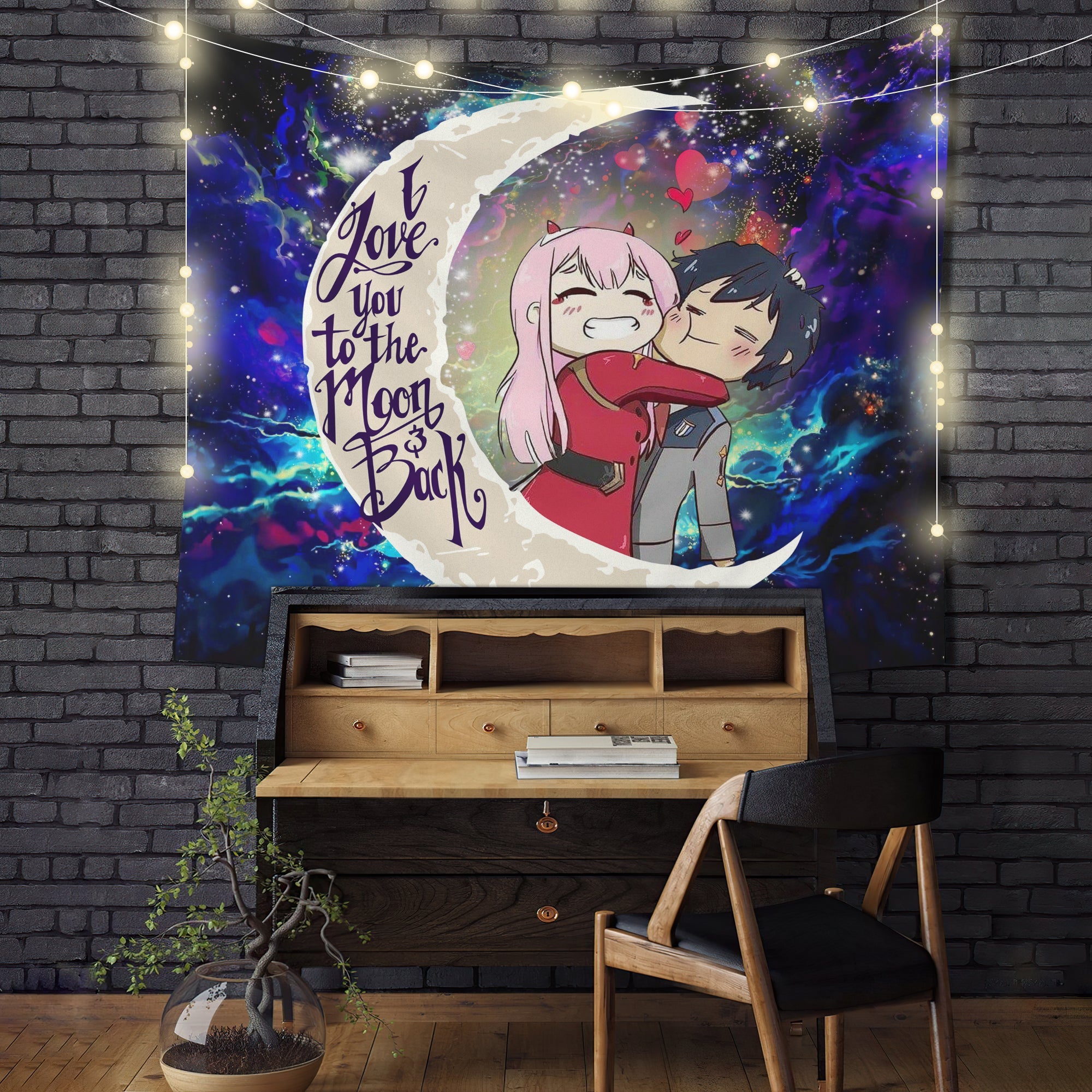 Hiro Zero Two Darling In The Franxx Anime Couple Love You To The Moon Galaxy Tapestry Room Decor Nearkii