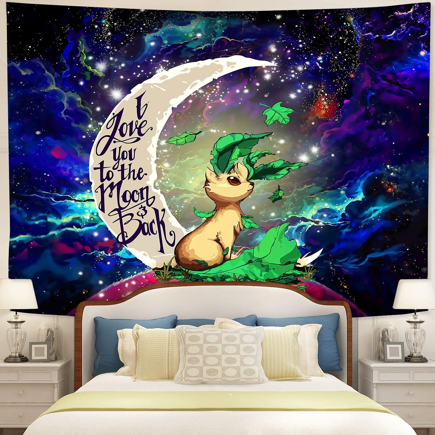 Leafeon Evee Evolution Pokemon Love You To The Moon Galaxy Tapestry Room Decor Nearkii