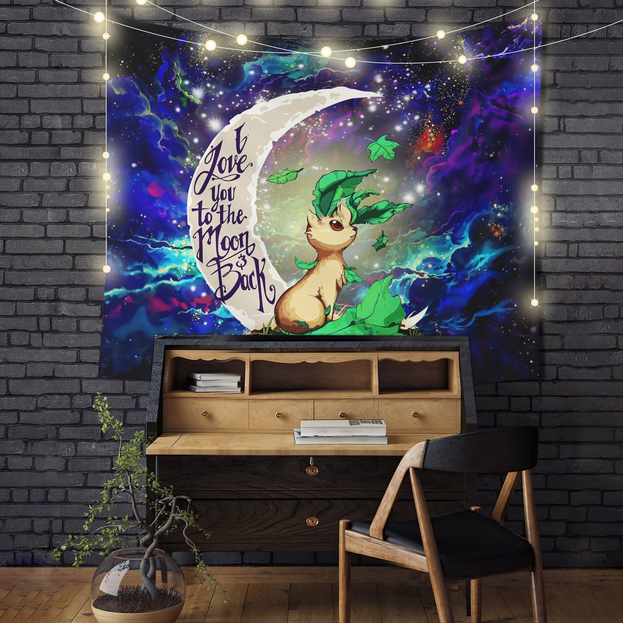 Leafeon Evee Evolution Pokemon Love You To The Moon Galaxy Tapestry Room Decor Nearkii