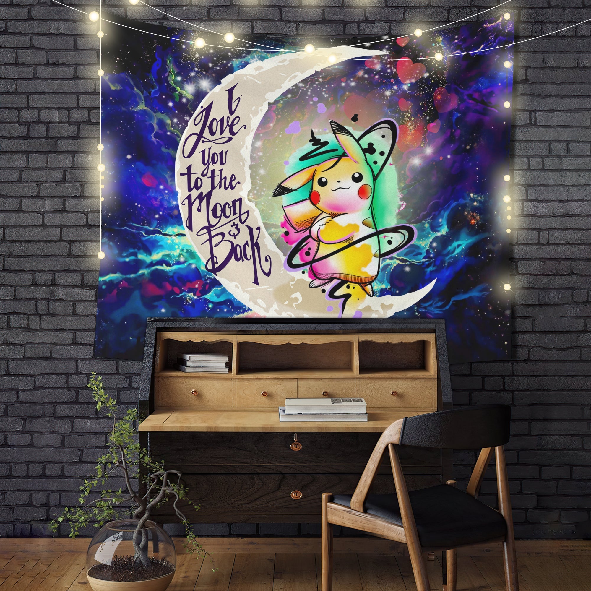 Pikachu Color Love You To The Moon Galaxy Tapestry Room Decor Nearkii