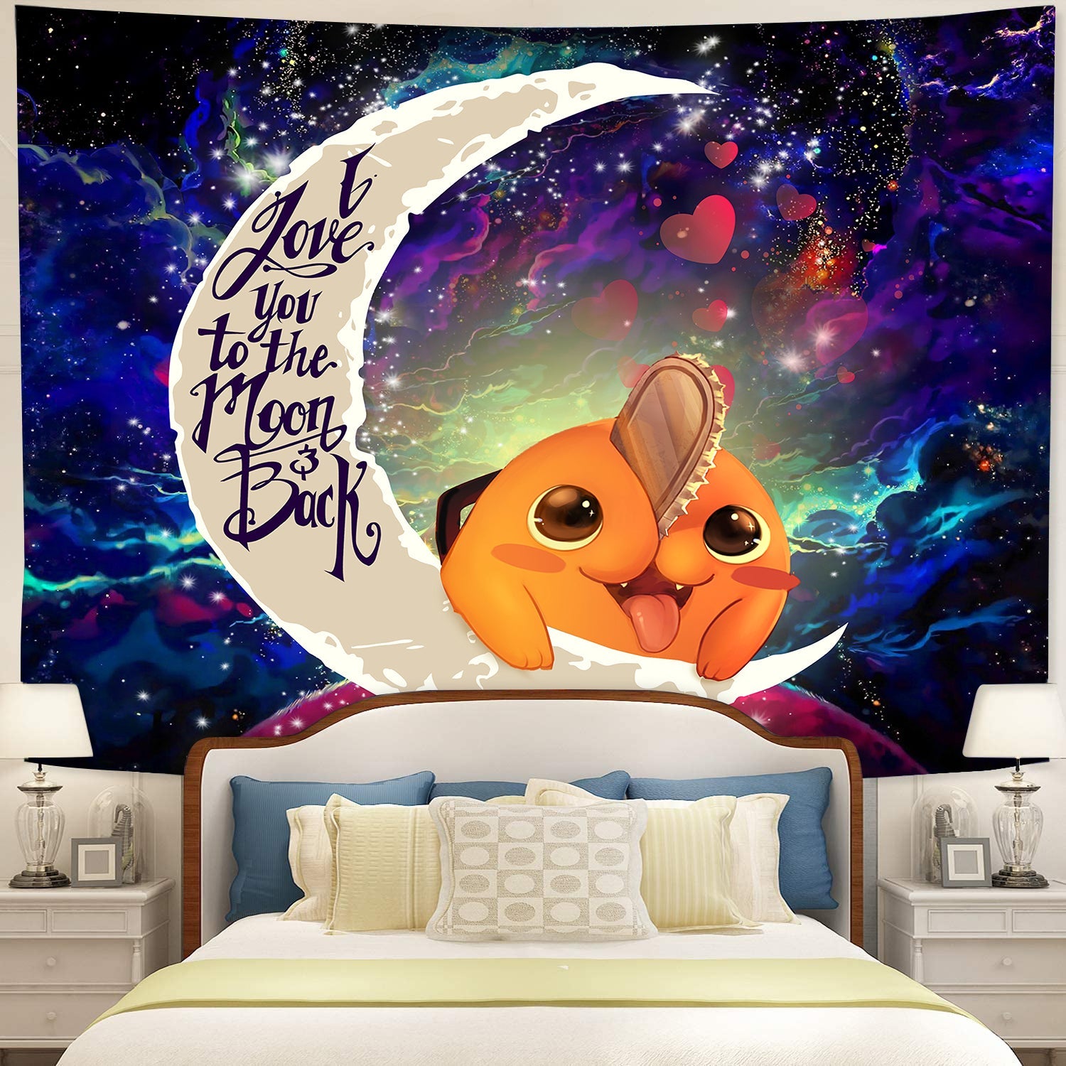 Pochita Chainsaw Man Anime Love You To The Moon Galaxy Tapestry Room Decor Nearkii