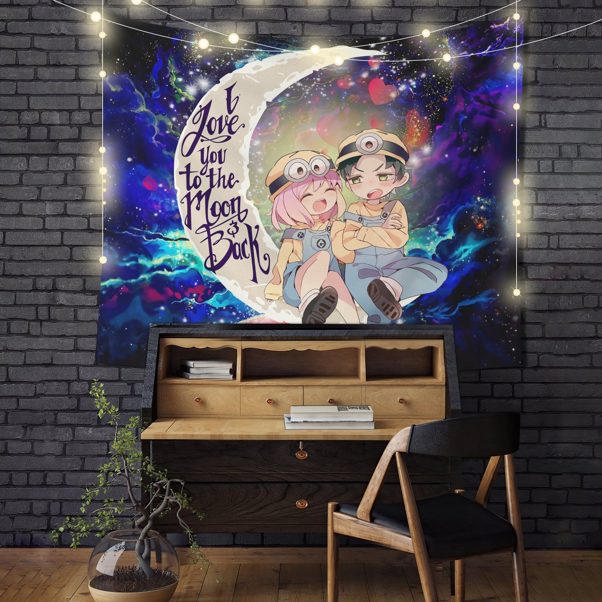 Anya X Damian Anime Couple Love You To The Moon Galaxy Tapestry Room Decor Nearkii