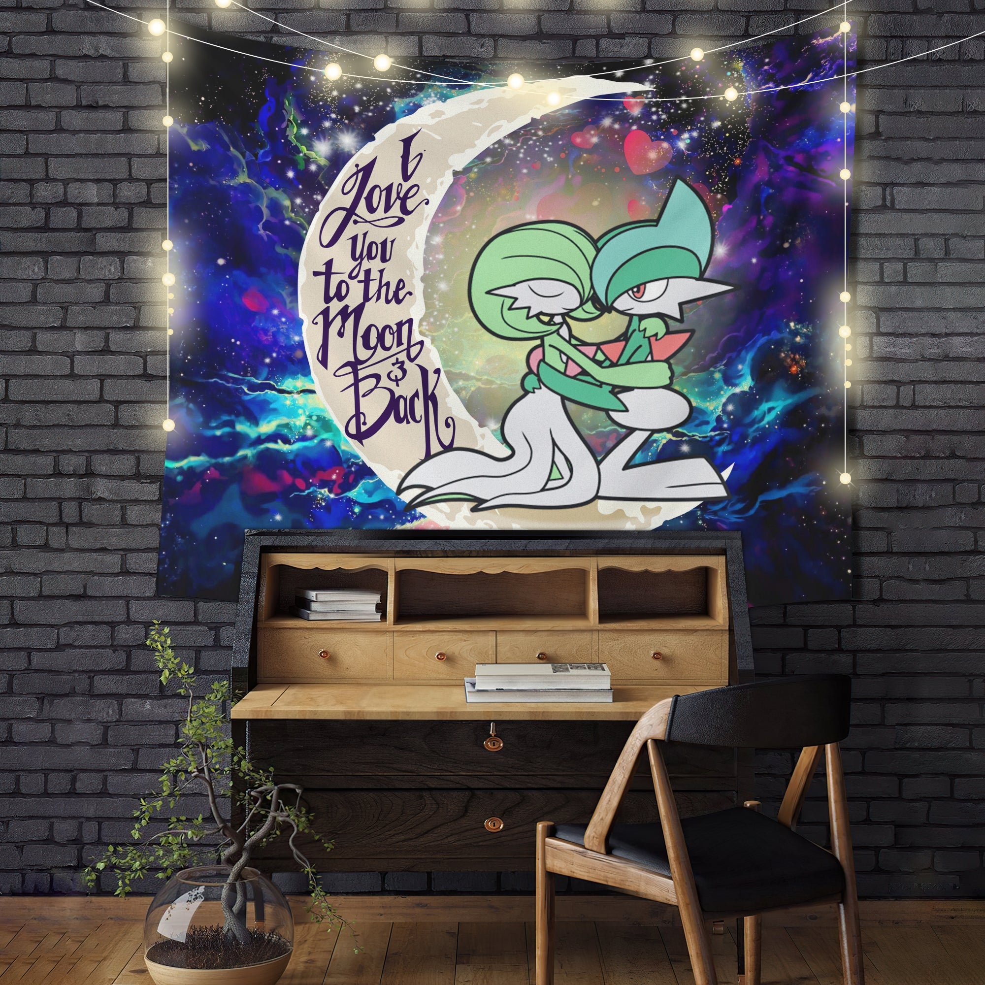 Pokemon Couple Gallade And Gardevoir Love You To The Moon Galaxy Tapestry Room Decor Nearkii