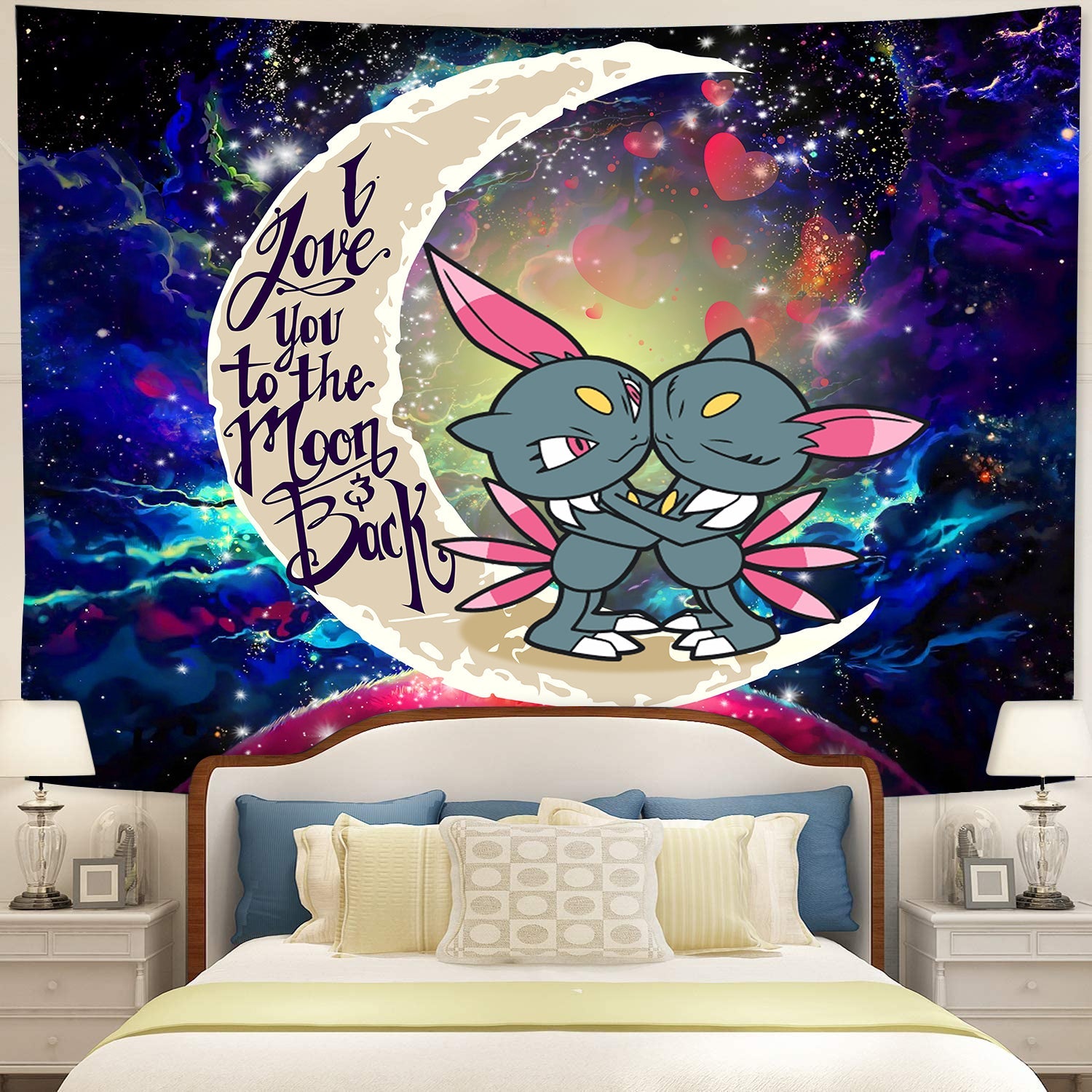 Pokemon Couple Love You To The Moon Galaxy Tapestry Room Decor Nearkii