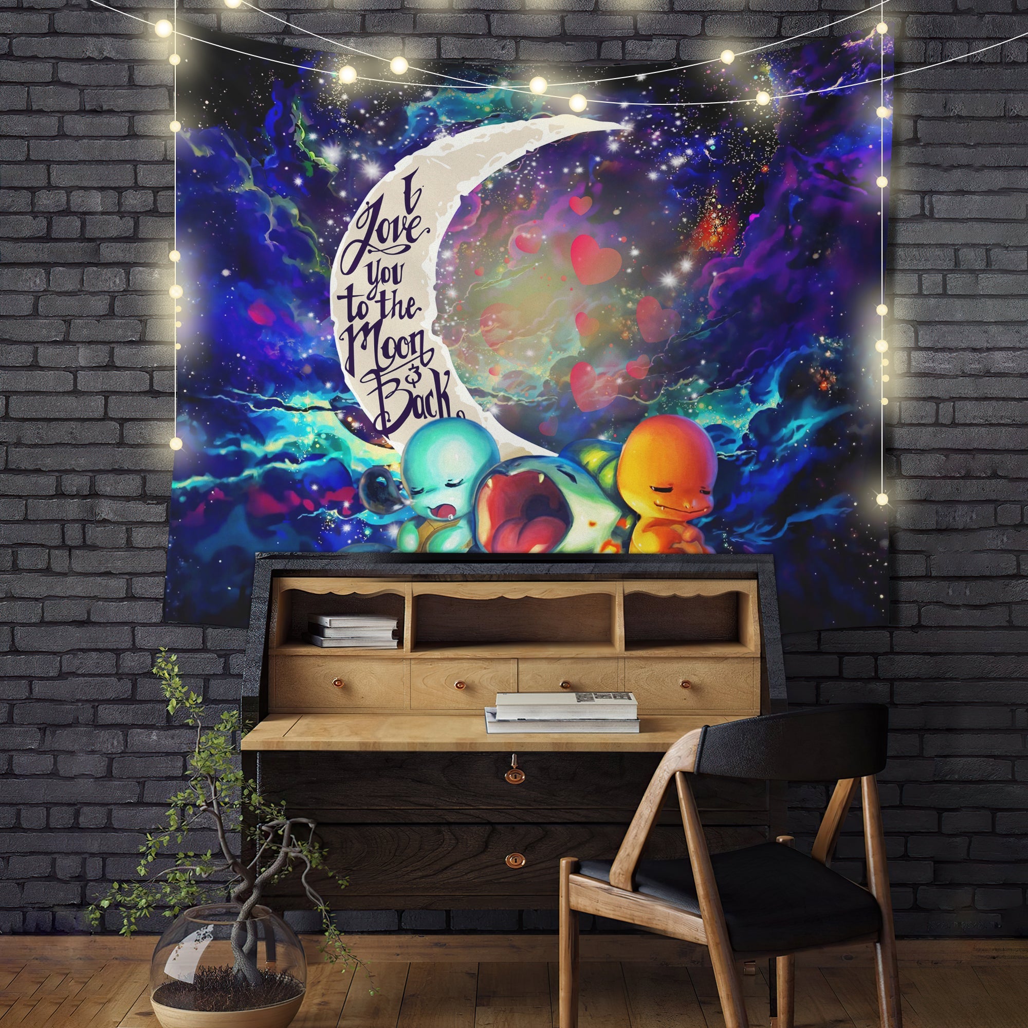 Pokemon Starter Cute Sleep Love You To The Moon Galaxy Tapestry Room Decor Nearkii