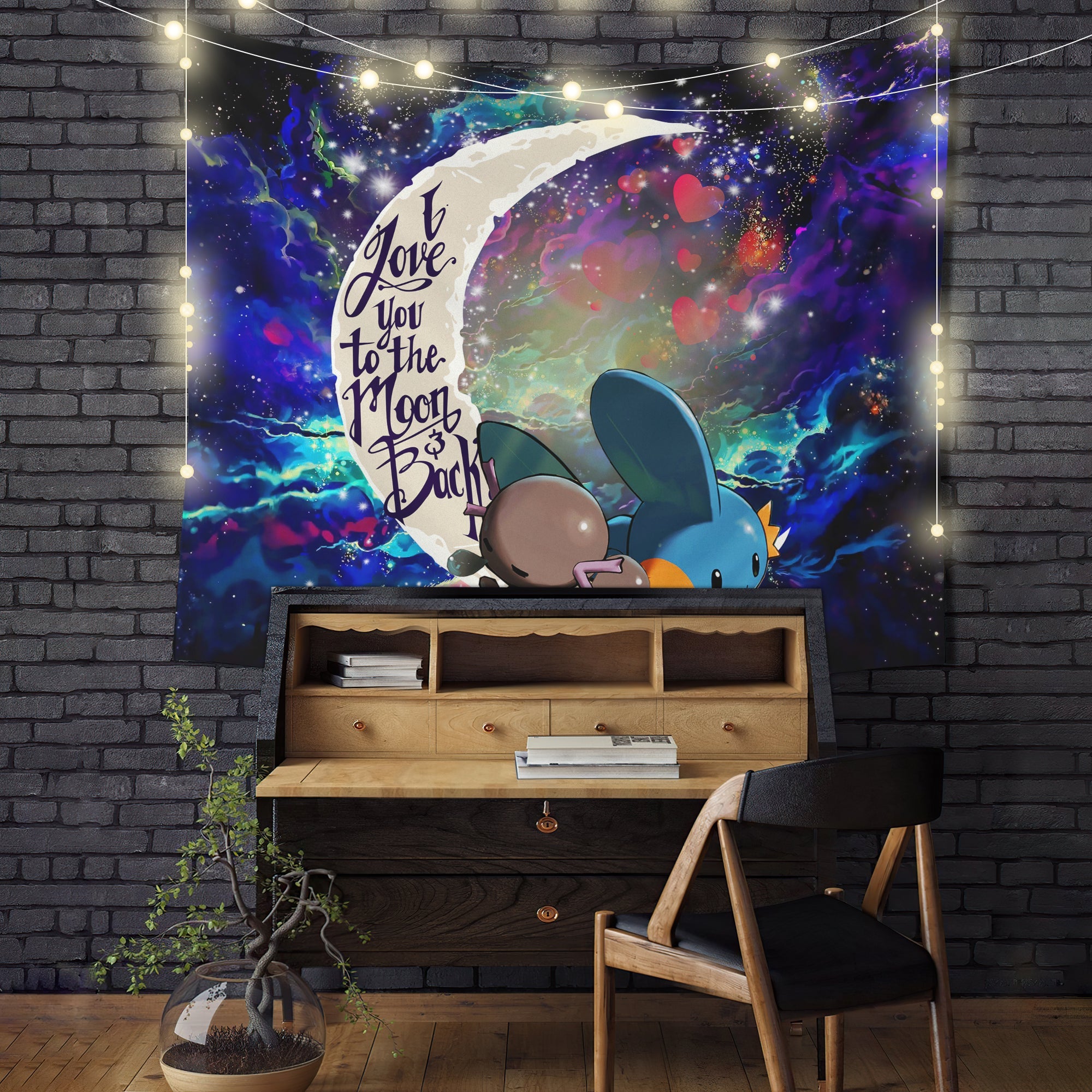 Pokemon Mudkip Love You To The Moon Galaxy Tapestry Room Decor Nearkii