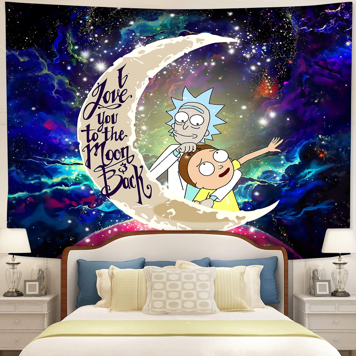 Rick And Morty Cute Love You To The Moon Galaxy Tapestry Room Decor Nearkii