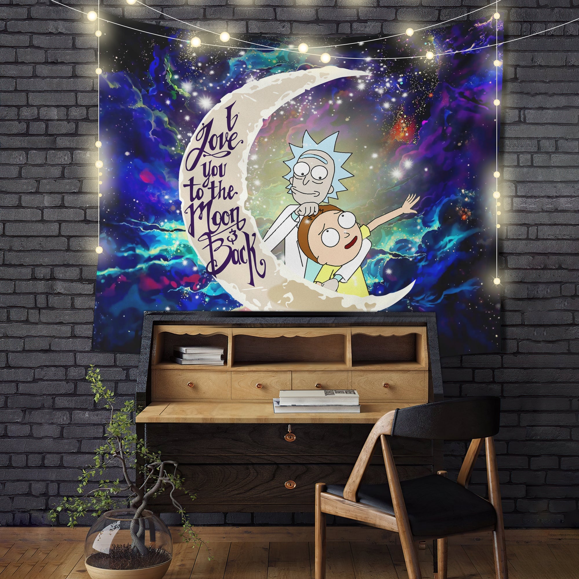 Rick And Morty Cute Love You To The Moon Galaxy Tapestry Room Decor Nearkii