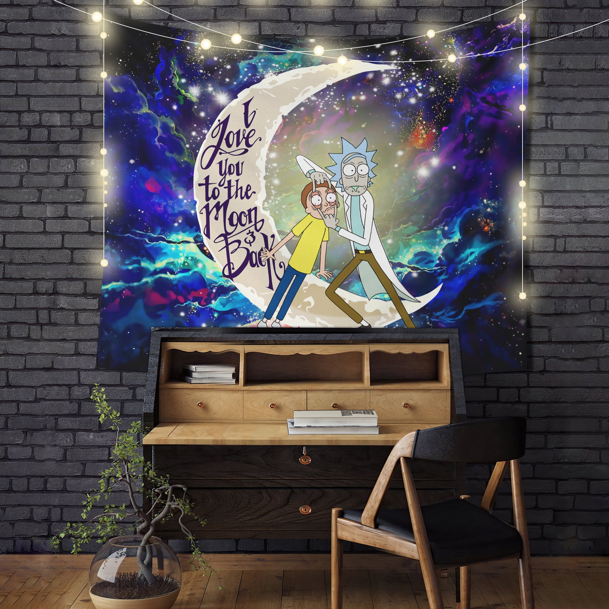 Rick And Morty Love You To The Moon Galaxy Tapestry Room Decor Nearkii