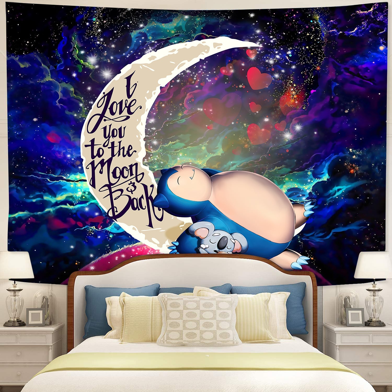 Snorlax Pokemon Sleep Love You To The Moon Galaxy Tapestry Room Decor Nearkii