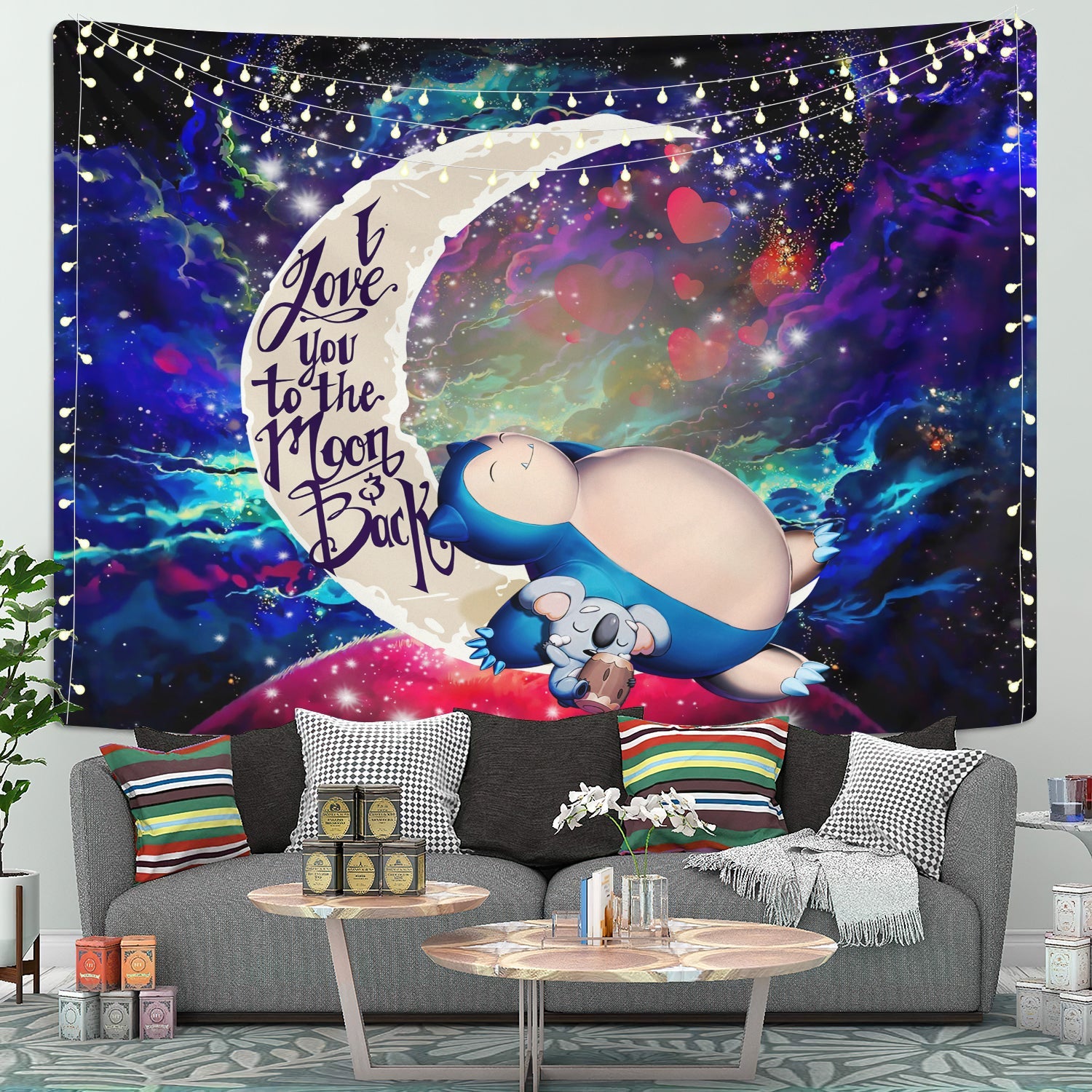 Snorlax Pokemon Sleep Love You To The Moon Galaxy Tapestry Room Decor Nearkii