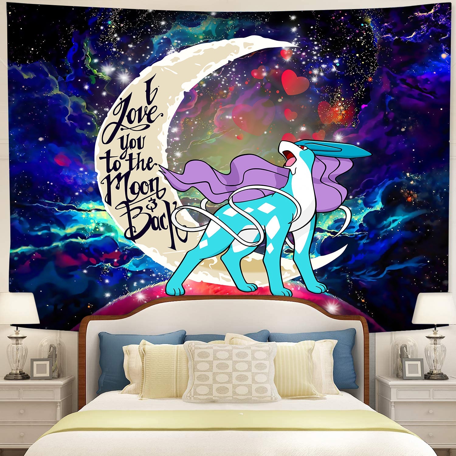 Suicune Pokemon Legendary Love You To The Moon Galaxy Tapestry Room Decor Nearkii