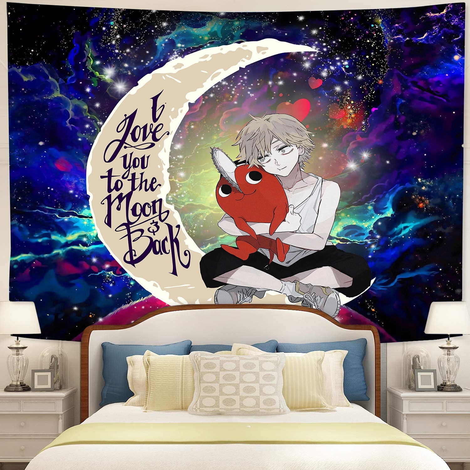 Chainsaw Man Love You To The Moon Galaxy Tapestry Room Decor Nearkii