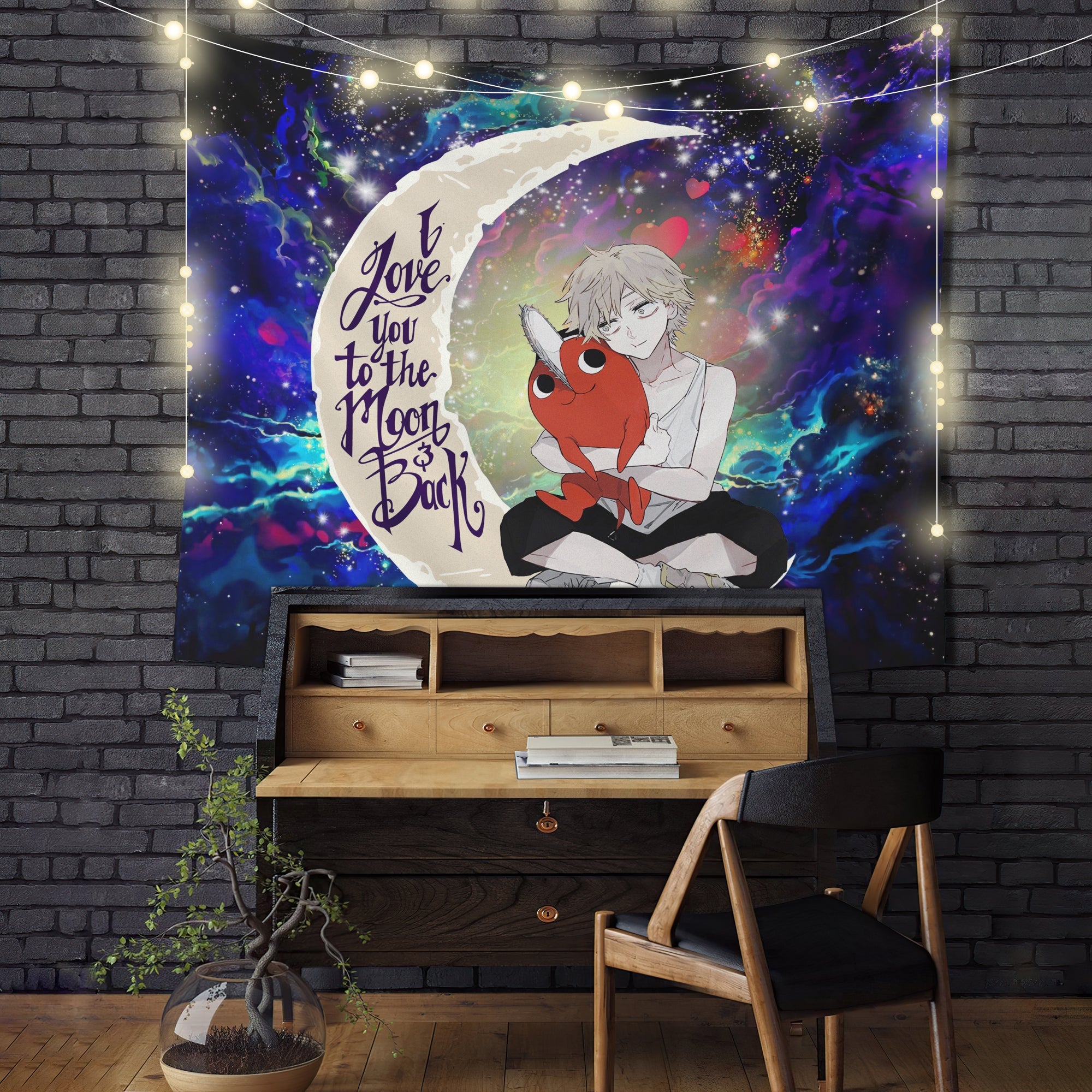 Chainsaw Man Love You To The Moon Galaxy Tapestry Room Decor Nearkii