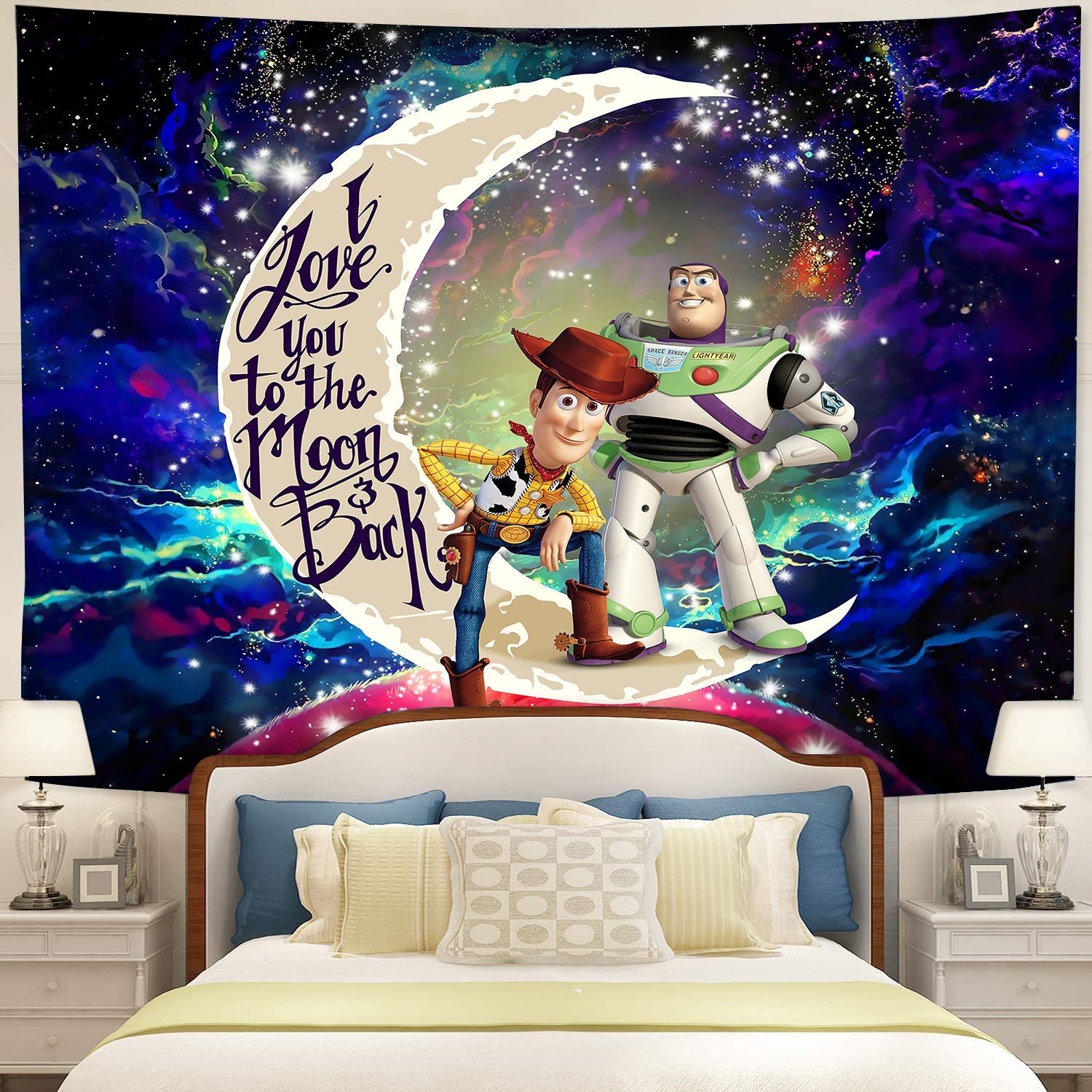 Woody And Buzz Toy Story Love To The Moon Galaxy Tapestry Room Decor Nearkii