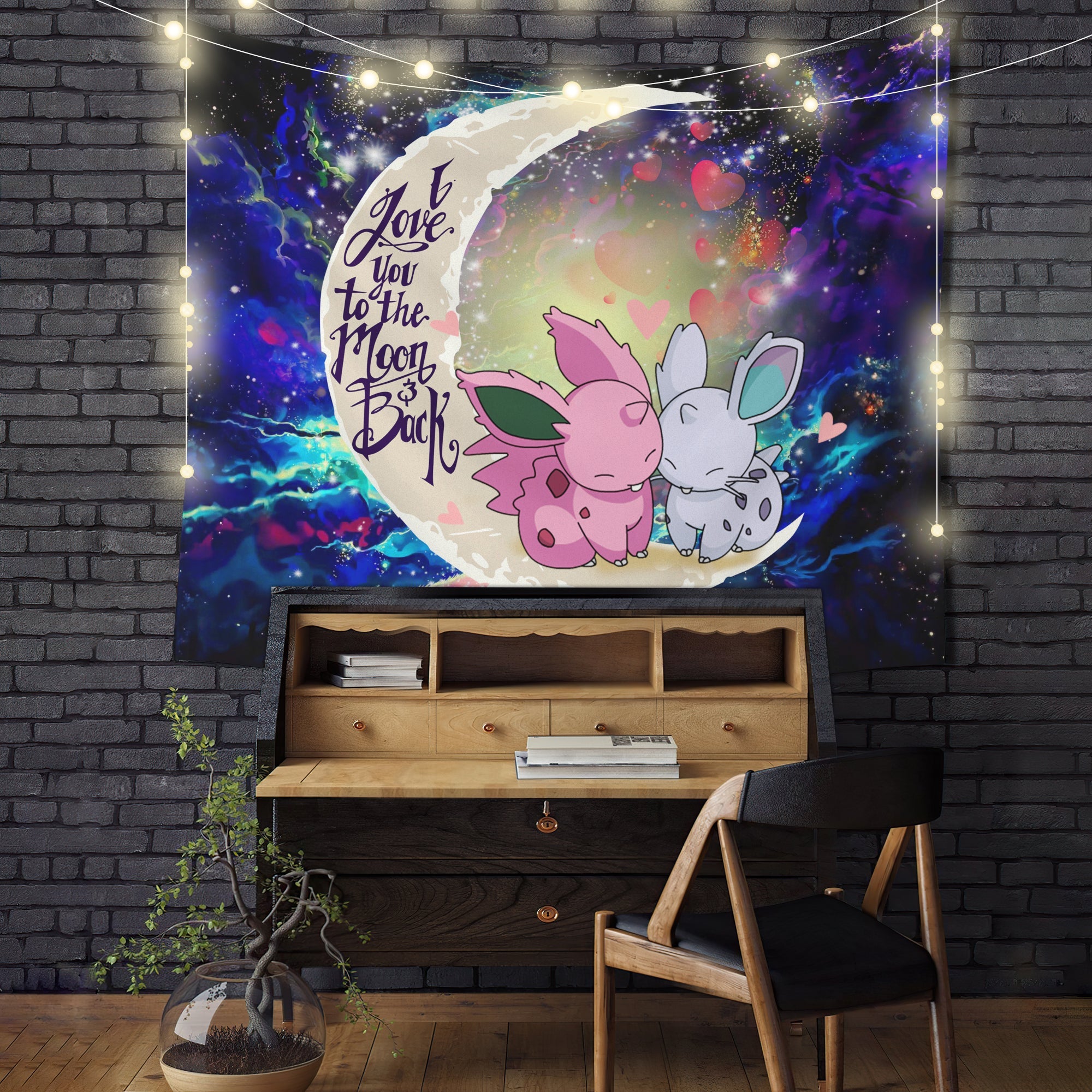 Couple Pokemon Love You To The Moon Galaxy Tapestry Room Decor Nearkii