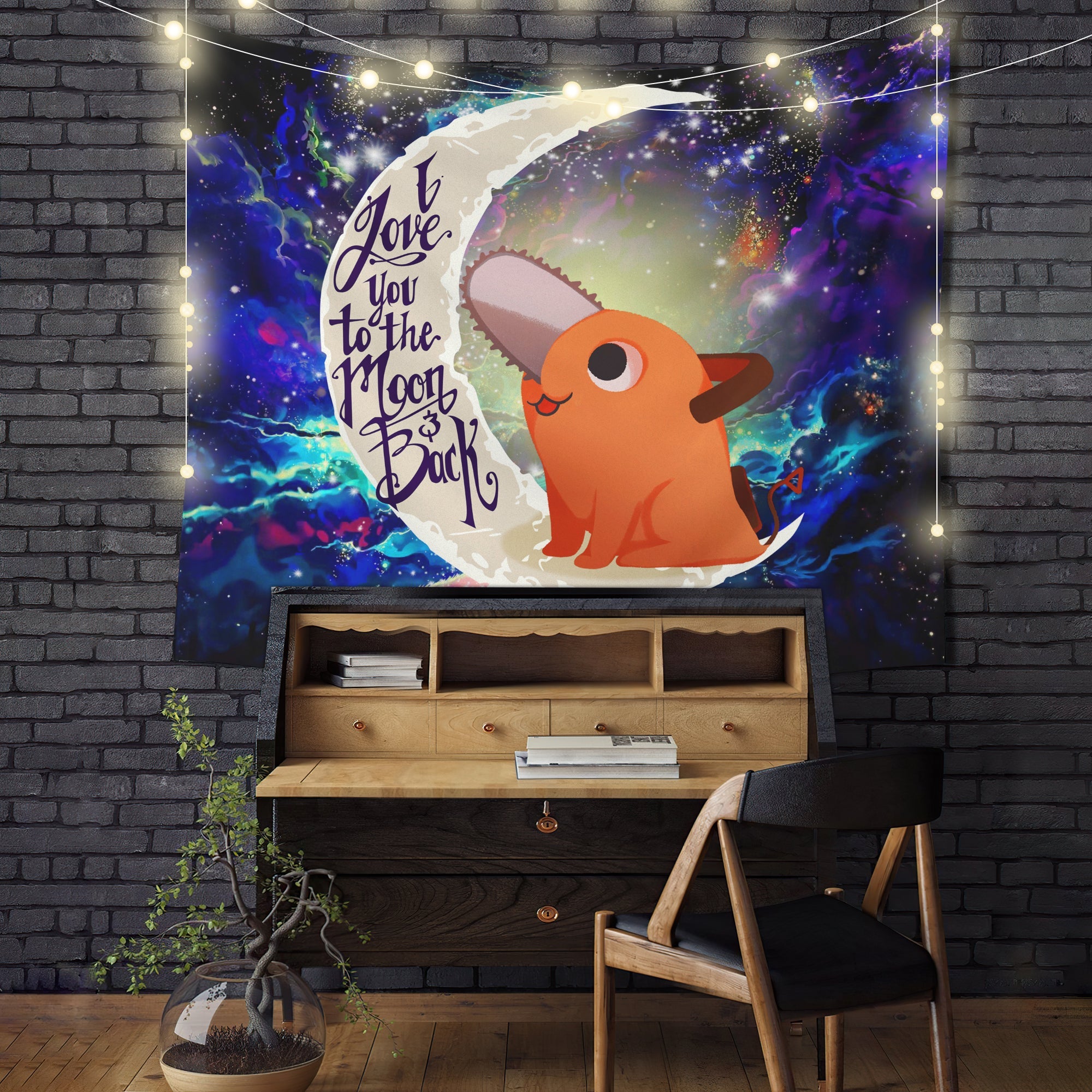 Dog Chainsaw Man Love You To The Moon Galaxy Tapestry Room Decor Nearkii