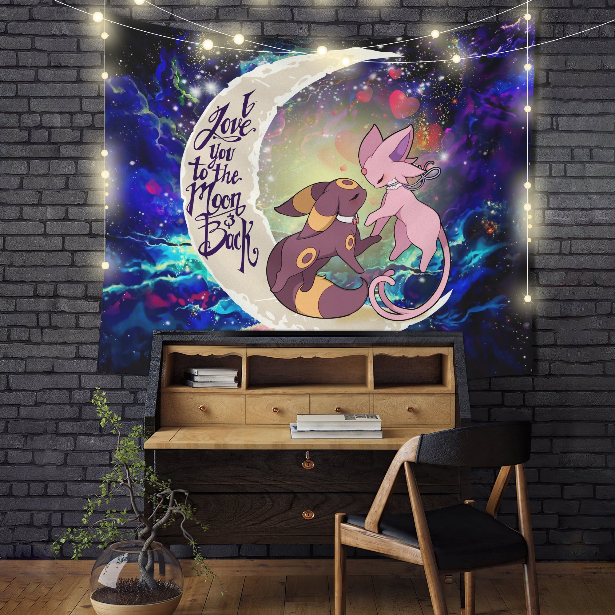 Eevee Couple Espeon And Umbreon Pokemon Love You To The Moon Galaxy Tapestry Room Decor Nearkii