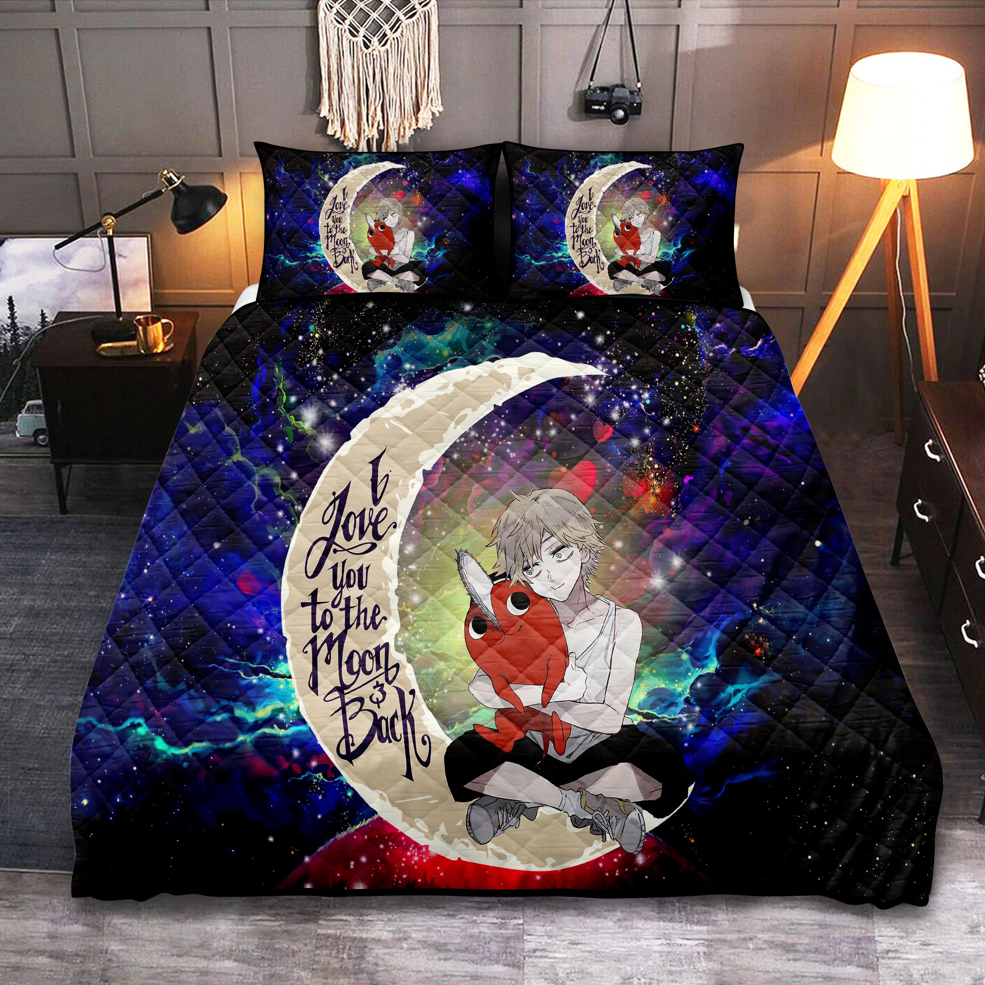 Chainsaw Man Love You To The Moon Galaxy Quilt Bed Sets Nearkii