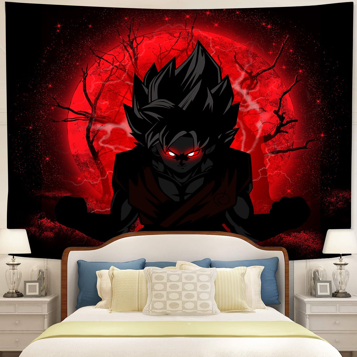 Goku Saiyan Evil Moonlight Tapestry Room Decor Nearkii