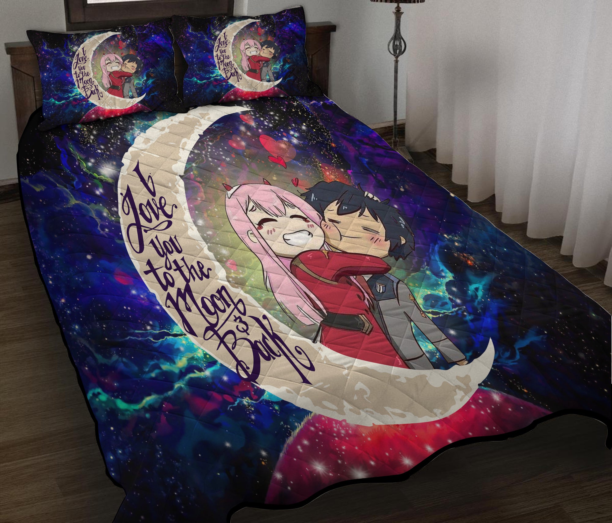 Hiro Zero Two DARLING In The FRANXX Aniem Couple Love You To The Moon Galaxy Quilt Bed Sets Nearkii