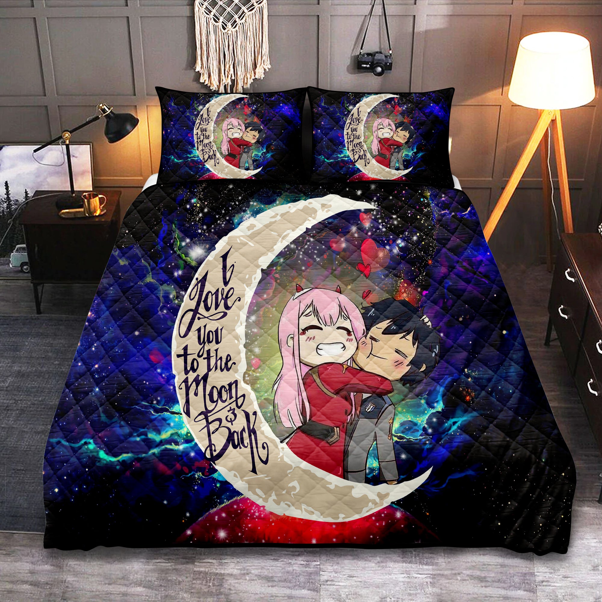 Hiro Zero Two DARLING In The FRANXX Aniem Couple Love You To The Moon Galaxy Quilt Bed Sets Nearkii