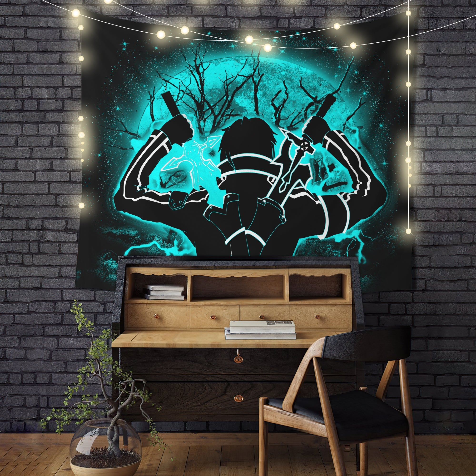 Kirito Sword Art Online SAO Moonlight Tapestry Room Decor Nearkii