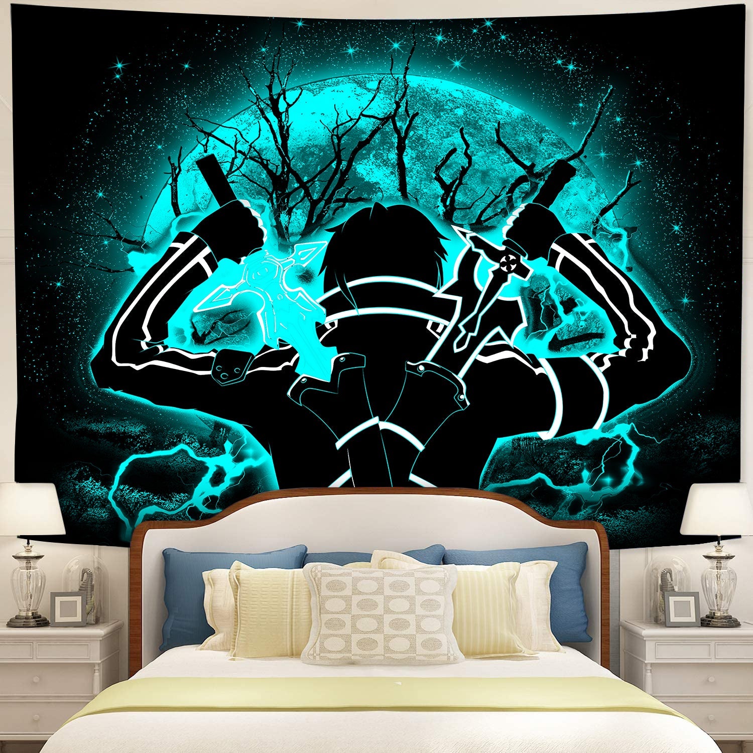 Kirito Sword Art Online SAO Moonlight Tapestry Room Decor Nearkii