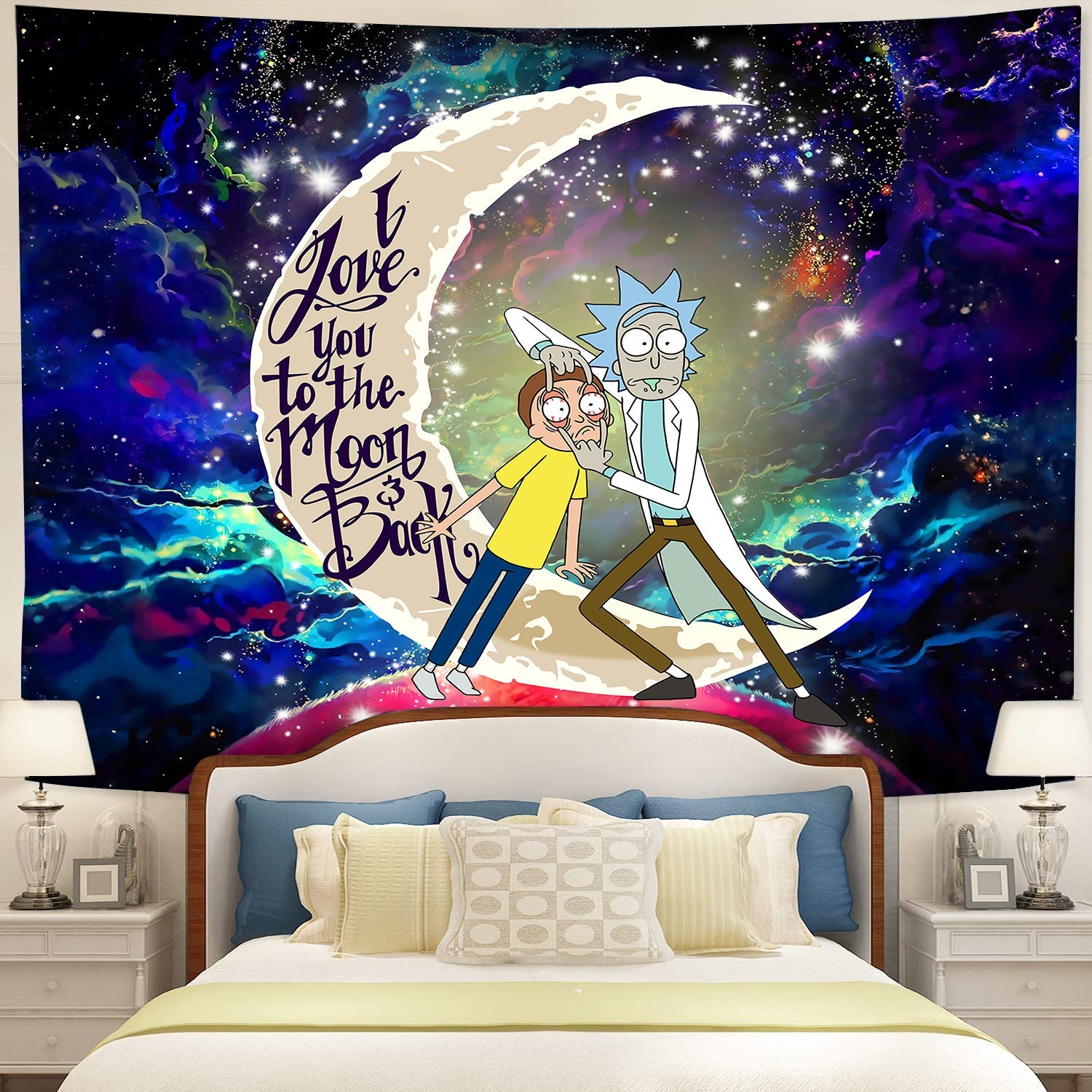 Funny Rick And Morty Cute Love You To The Moon Galaxy Tapestry Room Decor Nearkii