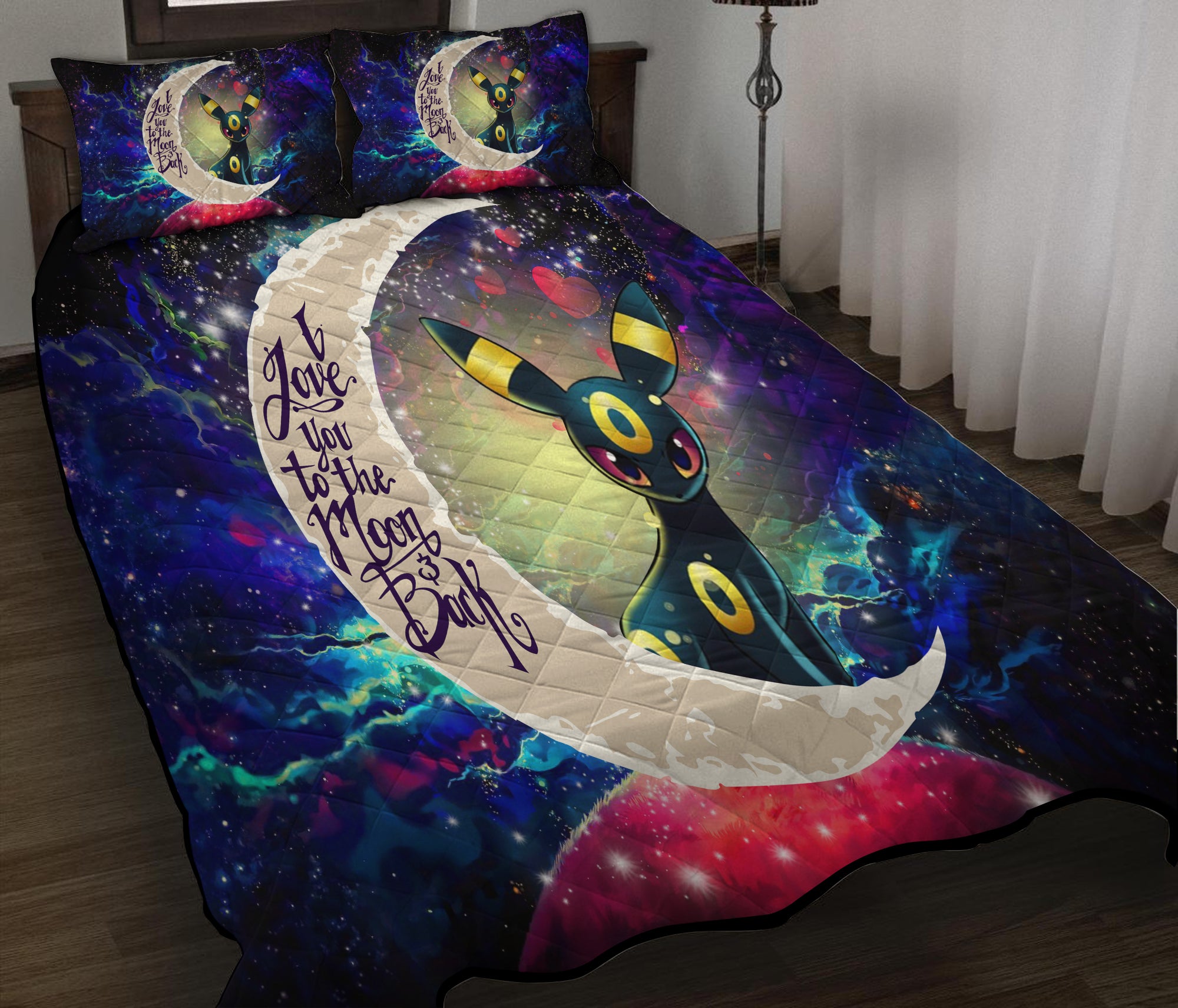 Umbreon Eevee Evolution Pokemon Love You To The Moon Galaxy Quilt Bed Sets Nearkii