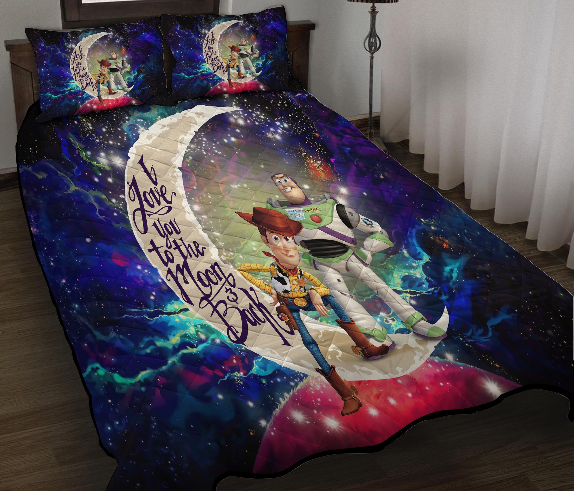 Woody And Buzz Toy Story Love You To The Moon Galaxy Quilt Bed Sets Nearkii