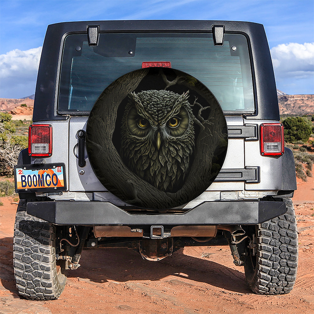 Ancient Tree Owl Dark Scary Car Spare Tire Covers Gift For Campers Nearkii