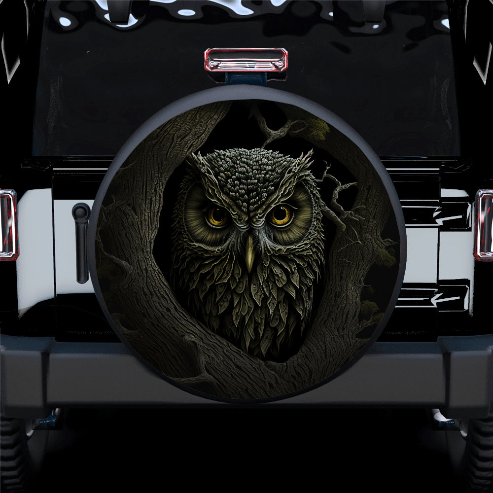 Ancient Tree Owl Dark Scary Car Spare Tire Covers Gift For Campers Nearkii