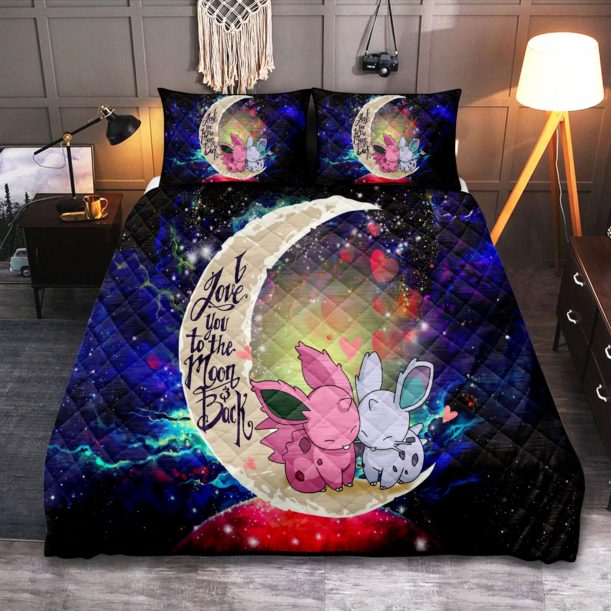 Couple Pokemon Love You To The Moon Galaxy Quilt Bed Sets Nearkii