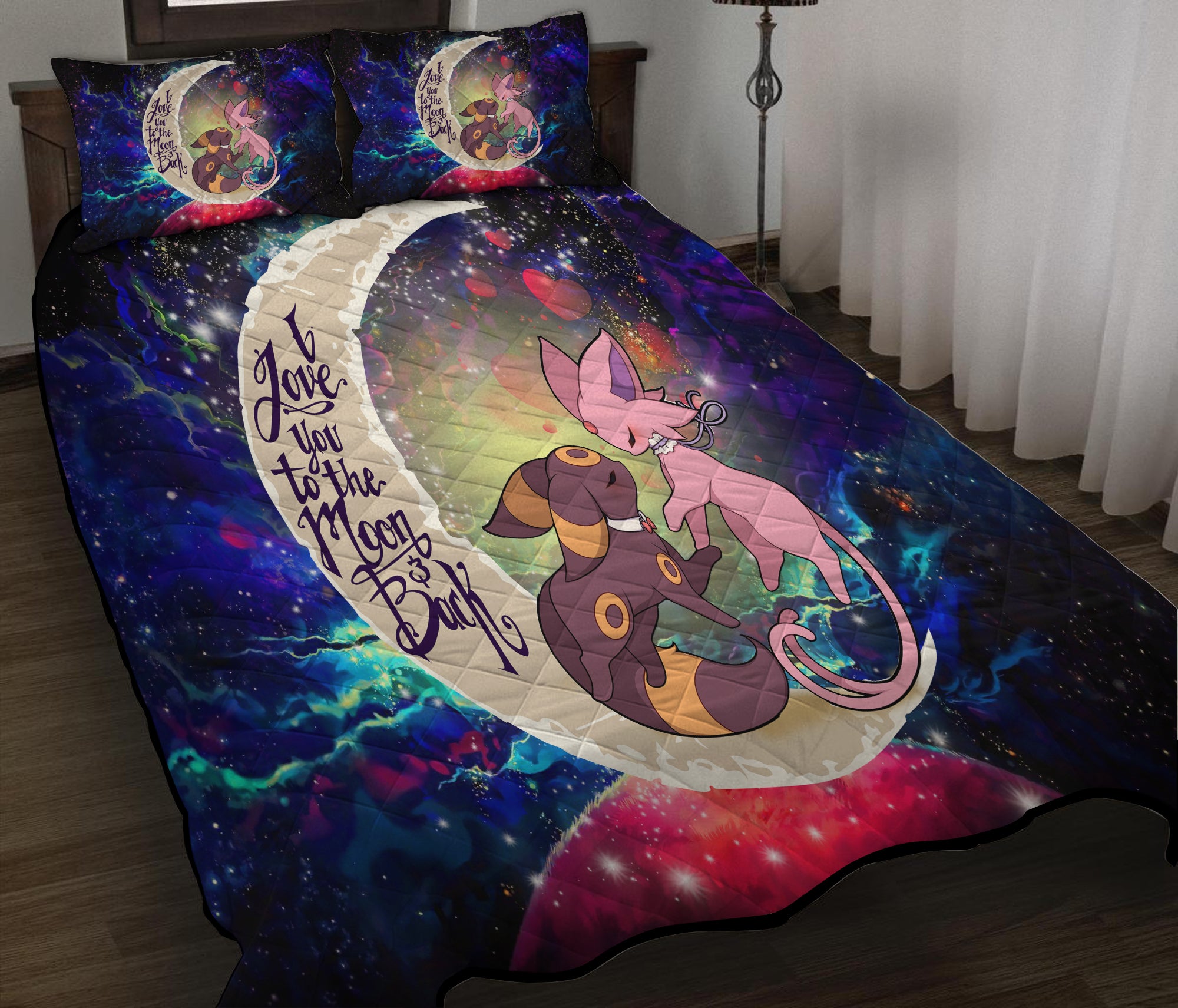 Eevee Couple Pokemon 1 Love You To The Moon Galaxy Quilt Bed Sets Nearkii