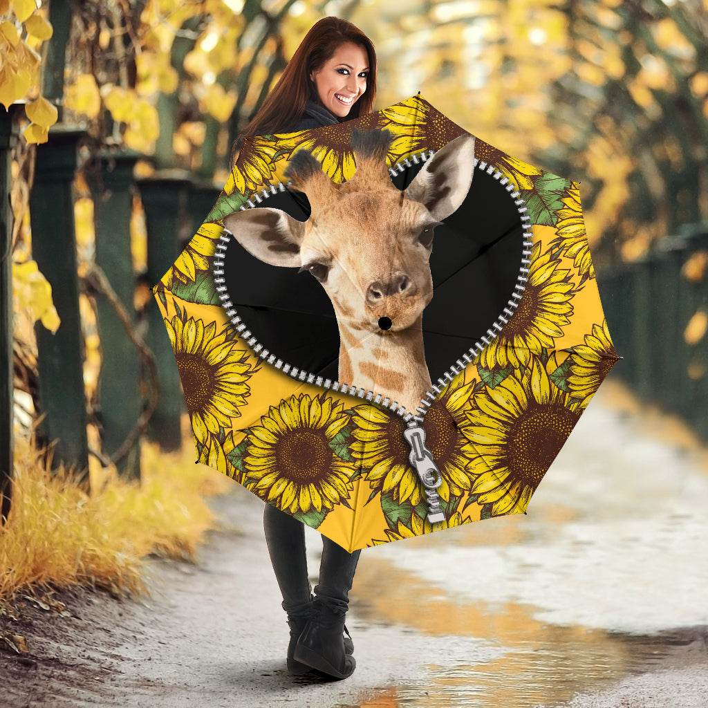 Giraffe Sunflower Zipper Umbrella Nearkii