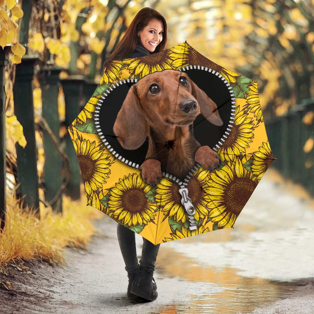 Brown Dachshund Sunflower Zipper Umbrella Nearkii