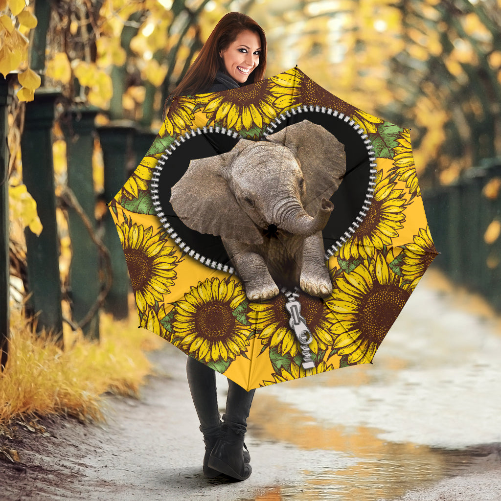 Elephant Sunflower Zipper Umbrella Nearkii