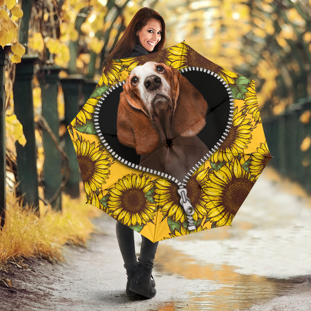 Basset Hound Dog Sunflower Zipper Umbrella Nearkii