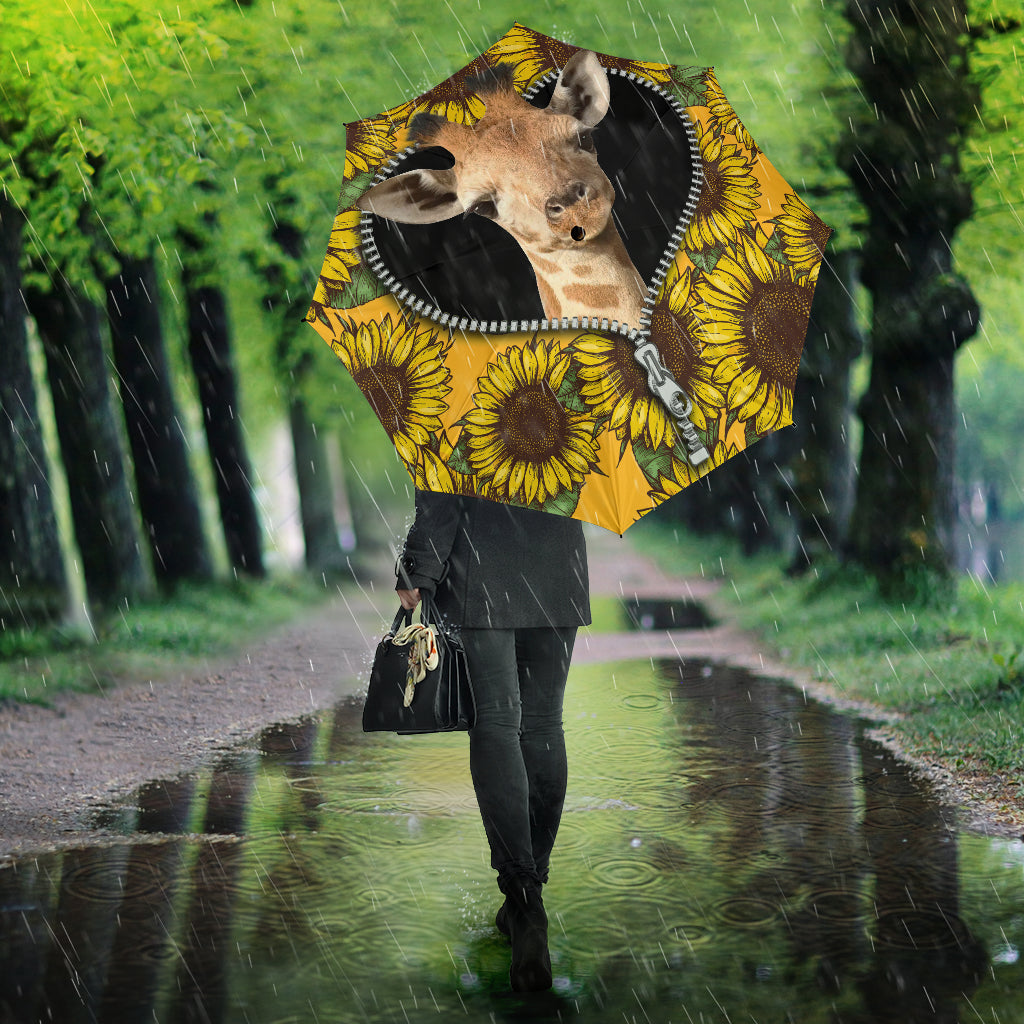 Giraffe Sunflower Zipper Umbrella Nearkii