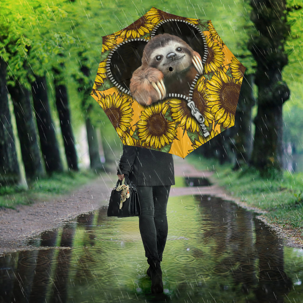 Sloth Cute Sunflower Zipper Umbrella Nearkii