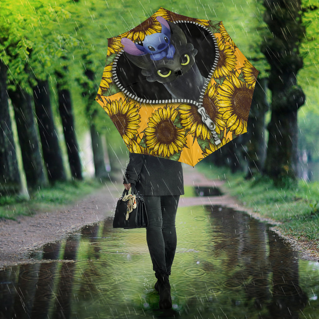 Toothless And Stitch Sunflower Zipper Umbrella Nearkii