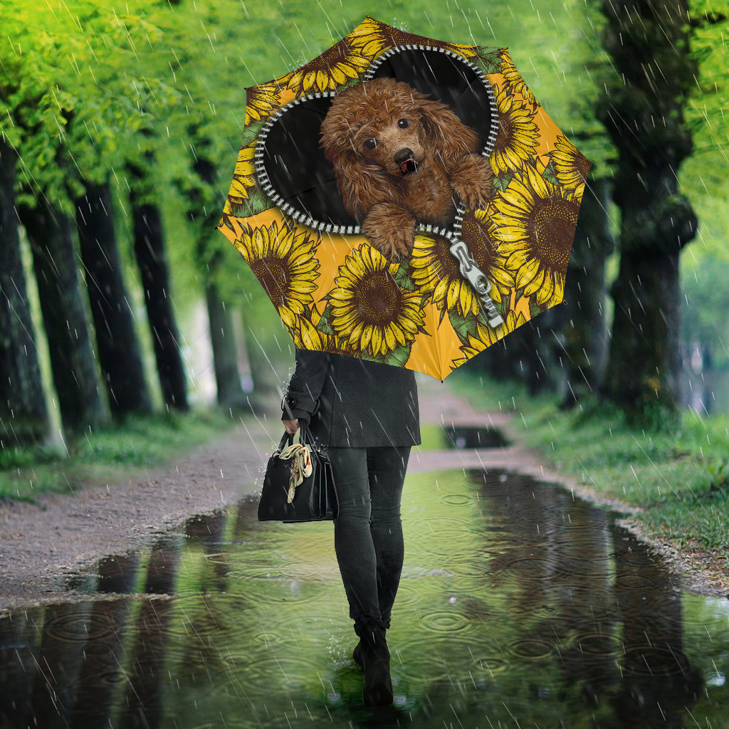 Cute Dog Poodle Sunflower Zipper Umbrella Nearkii