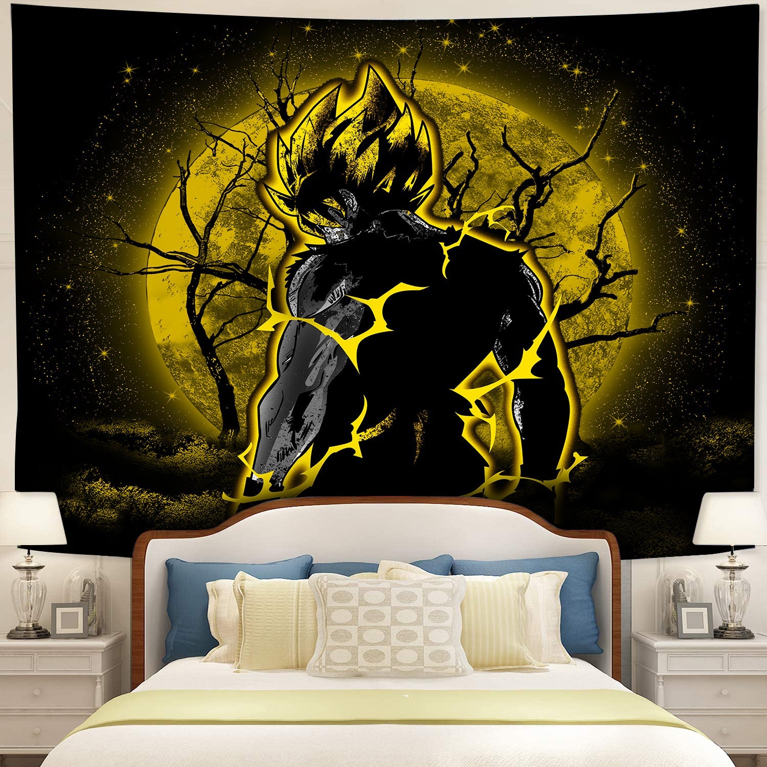 Goku Super Saiyan Moonlight Tapestry Room Decor Nearkii