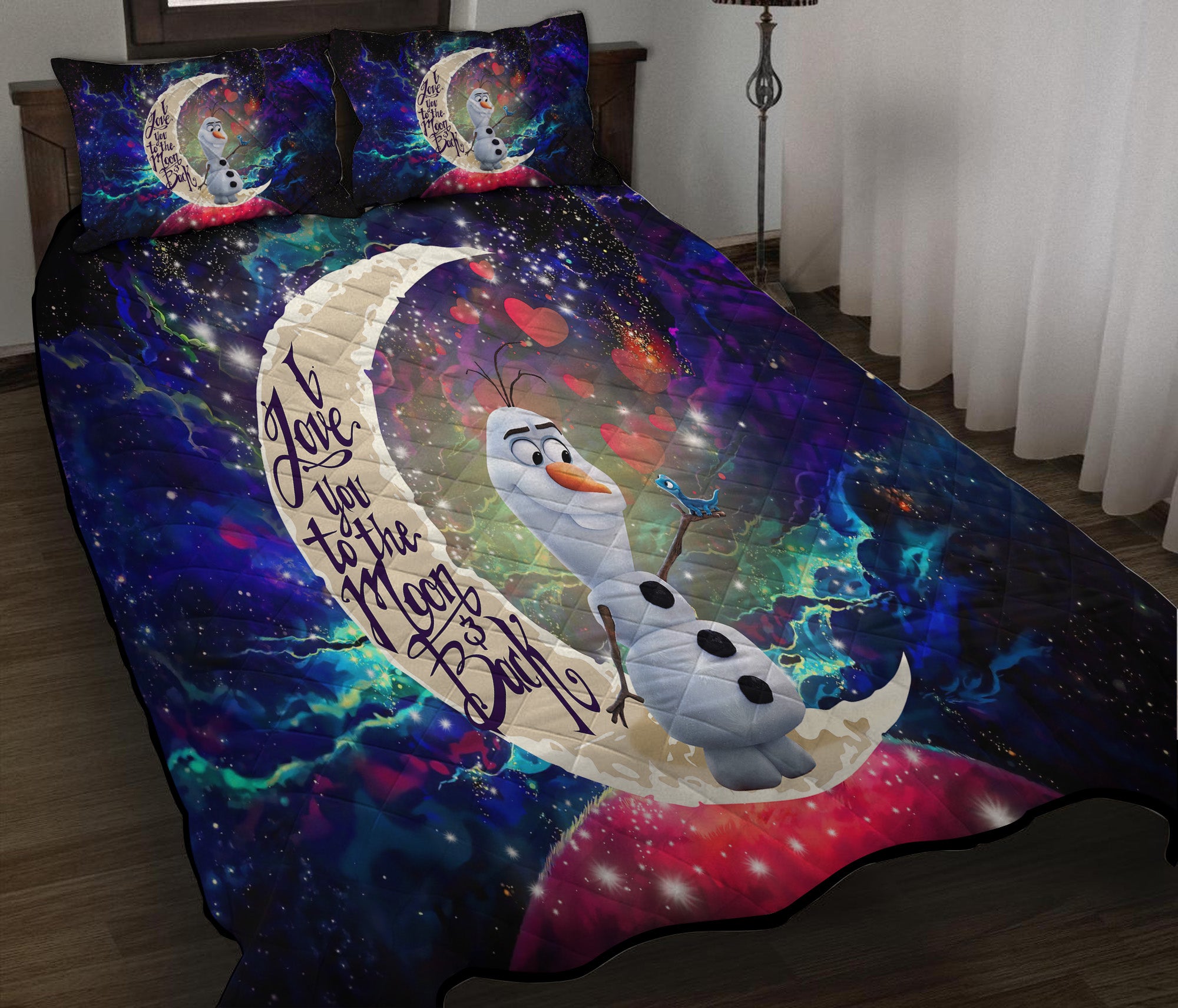 Olaf Frozen Love You To The Moon Galaxy Quilt Bed Sets Nearkii