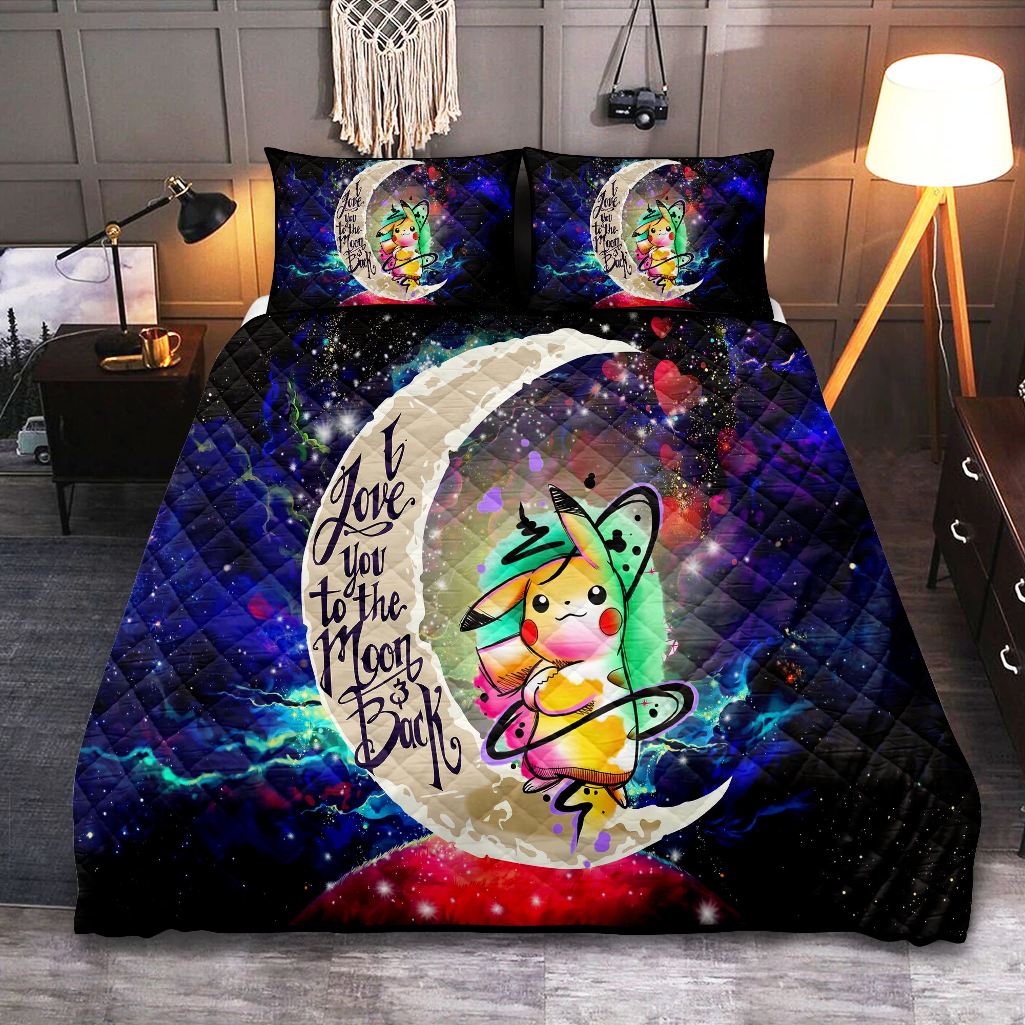 Pikachu Color Love You To The Moon Galaxy Quilt Bed Sets Nearkii