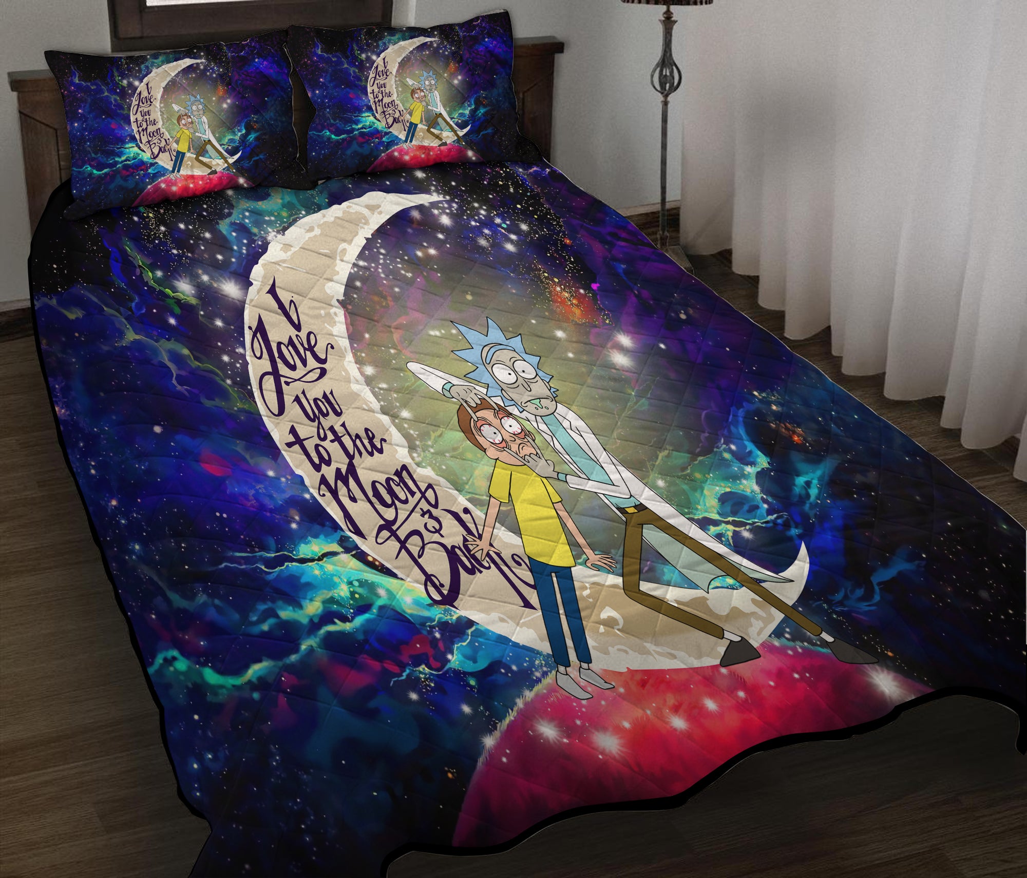 Rick And Morty Love You To The Moon Galaxy Quilt Bed Sets Nearkii