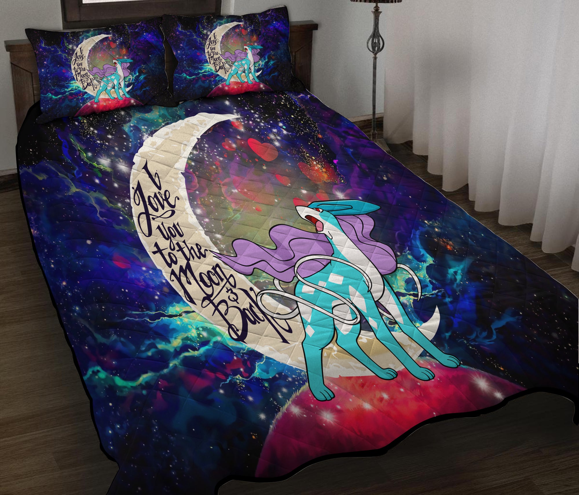 Suicune Pokemon Love You To The Moon Galaxy Quilt Bed Sets Nearkii